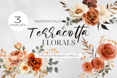 Watercolor Terracotta Flowers Clipart, PNG. Product Image 1