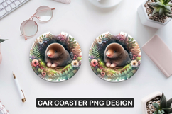 Cute Mole Car Coaster Sublimation| Animal Coaster PNG Product Image 1