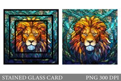 Stained Glass Lion Card. Lion Stained Glass Card Design Product Image 1