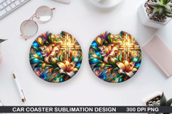 Flower Car coaster sublimation, Easter Coaster PNG Design Product Image 1