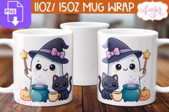 Cute Halloween mug wrap PNG, Cute Witch Ghost mug template Product Image 2