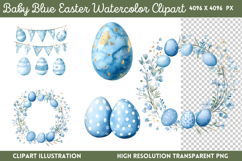 Baby Blue Easter Watercolor Cliparts Bundle PNG Product Image 13