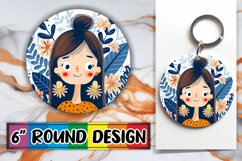 Watercolor Portrait Round Design with Flowers PNG Product Image 1