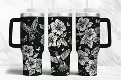 40oz Tumbler laser svg wrap|Hummingbird and Hibiscus Flowers Product Image 1