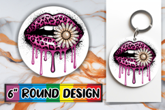 Whimsical Round Keychain Sublimation PNG, Dripping Lips Product Image 1