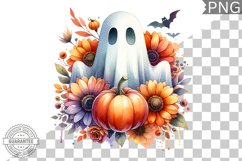 Halloween Ghost And Flowers Sublimation - Halloween Clipart Product Image 1