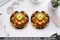 Pumpkin Car Coaster Sublimation| Halloween Coaster PNG Product Image 1