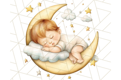 Sleeping Baby on Moon PNG, Cute Night Sky Baby Clipart Png Product Image 3