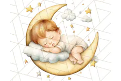 Sleeping Baby on Moon PNG, Cute Night Sky Baby Clipart Png Product Image 3