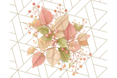 Fall Foliage Clipart PNG, Pink and Green Leaves Product Image 3