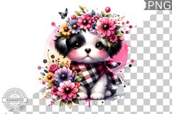 Dog With Flowers Sublimation - Clipart PNG Design Product Image 1