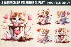 Watercolor Valentine Cat Love Clipart PNG Product Image 1