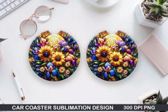 Flower Car coaster sublimation, Summer Coaster PNG Design Product Image 1
