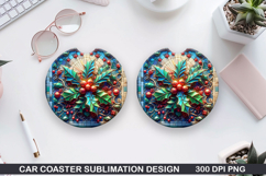 Flower Car Coaster Sublimation| Christmas Coaster PNG Design Product Image 1