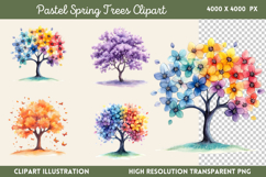Pastel Spring Trees Clipart PNG Product Image 1
