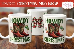 Howdy Chirstmas mug wrap PNG, Western Christmas coffee mug Product Image 1