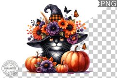 Halloween Cat Flowers Sublimation - Clipart PNG Design Product Image 1