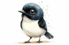 Cute Black billed Magpie Bird Baby Watercolor Handmade Product Image 1