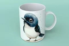 Cute Black billed Magpie Bird Baby Watercolor Handmade Product Image 2