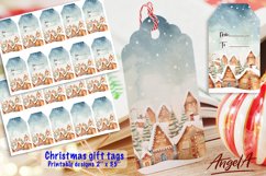 Christmas printable gift tag, winter village house PNG Product Image 1