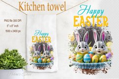 Happy Easter kitchen tea towel | Easter bunny sublimation Product Image 1