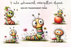 Cute Whimsical Caterpillar Clipart PNG Product Image 1