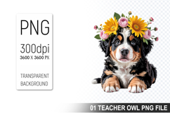 Cute Floral Dog, Animal Sublimation Clipart PNG Product Image 1