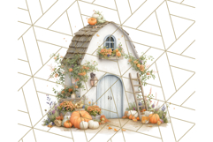 Fall Barn Clipart PNG With Pumpkins and Flowers, Autumn Png Product Image 3