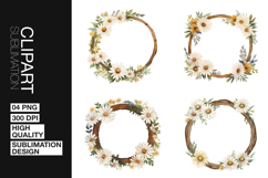 Daisy Wreath Art Clipart PNG Product Image 1
