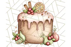 Christmas Cake Clipart PNG, Cottagecore Holiday Desserts Product Image 3