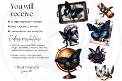 Dark Academia PNG, Gothic Butterfly Clipart Moody ephemera Product Image 2