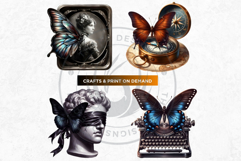 Dark Academia PNG, Gothic Butterfly Clipart Moody ephemera Product Image 8