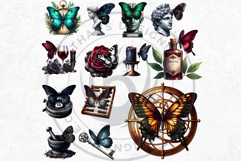 Dark Academia PNG, Gothic Butterfly Clipart Moody ephemera Product Image 9