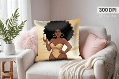 Afro Girl /Woman braided hair Pillow Design, Black Queen PNG Product Image 1