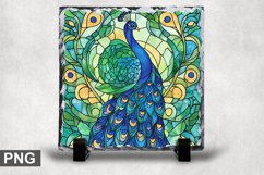 Stained Glass Peacock - Square Sublimation Slate Design Product Image 1