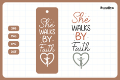 Christian Bookmark Saying SVG | She Walks by Faith Product Image 3