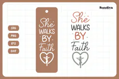 Christian Bookmark Saying SVG | She Walks by Faith Product Image 3
