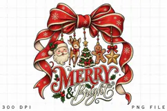 Merry and Bright Christmas Bow PNG, Vintage Holiday Santa Product Image 4