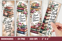 Floral Book Stack Bookmark Sublimation Product Image 1
