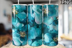 Teal Alcohol Ink Flower Tumbler Wrap -High Quality 300 Dpi Product Image 1