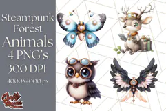 Vintage Steampunk Forest Animal PNG Clipart for Sublimation Product Image 1