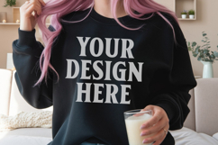 Gildan 18000 Black Mockup , Crewneck Sweatshirt Boho Mock-up Product Image 1