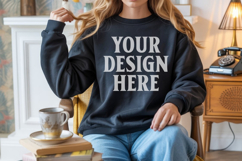 Black Gildan 18000 Crewnwck Sweatshirt Mockup, gildan 18000 Product Image 1