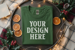 Gildan 5000 Irish Green Folded Christmas Mockup, G5000 mock Product Image 1