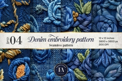 Embroidered Denim Digital Paper| Denim Pattern Product Image 1