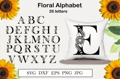 Floral Sunflower Alphabet, 26 letters svg cut files Product Image 1