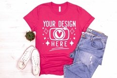 Bella Canvas 3001 Heather Rasberry Mockup, Unisex Tshirt Moc Product Image 1