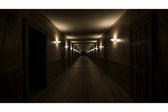illuminated long dark hallway Product Image 1