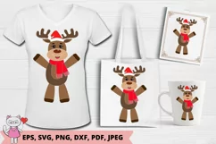 Christmas Baby Deer with Santa hat Svg , Cut File DxF, PNG, Product Image 1