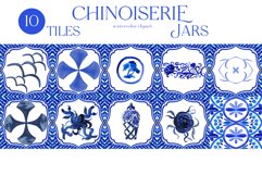 Chinoiserie Blue Jars. Watercolor Clipart Product Image 9